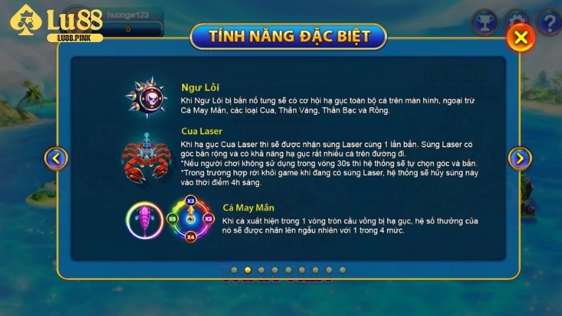 Các tính năng trong bắn cá Tỷ Phú Đại Dương Lu88